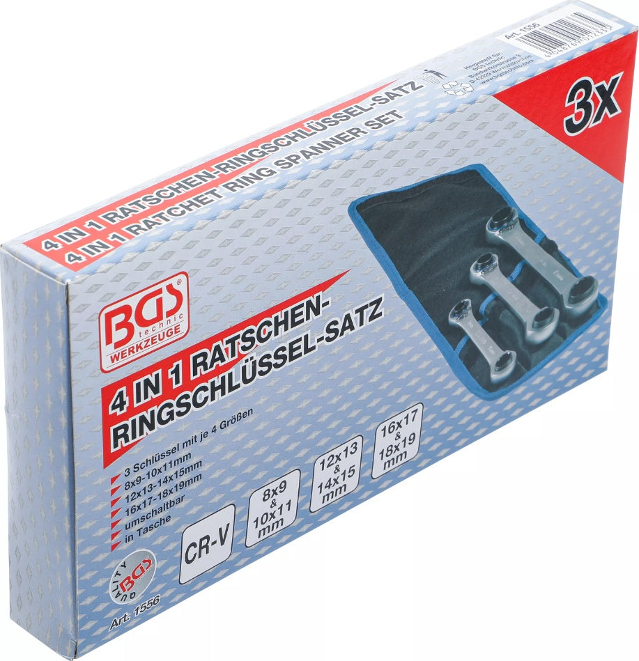 RATCHET RING SPANNER SET | REVERSIBLE | "4-IN-1" | 3 PCS. (1556)