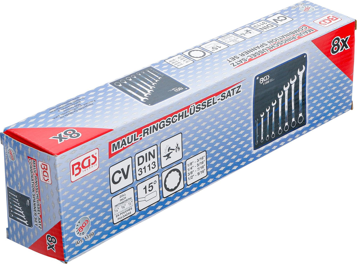 COMBINATION SPANNER SET | INCH SIZES | 1/8" - 9/16" WITHWORTH | 8 PCS. (1199)
