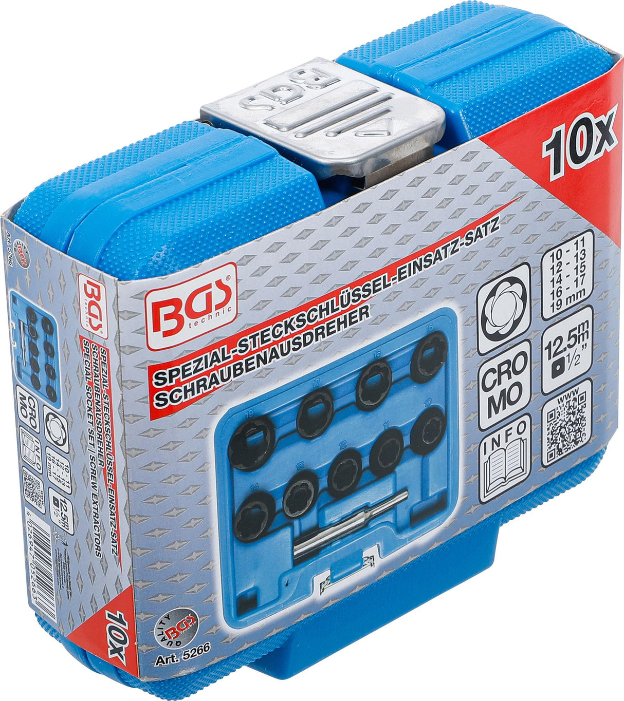 TWIST SOCKET SET (SPIRAL PROFILE) / SCREW EXTRACTOR | 12.5 MM (1/2") DRIVE | 10 - 19 MM | 10 PCS. (5266)