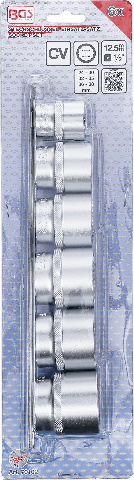 SOCKET SET, 12-POINT | 12.5 MM (1/2") DRIVE | 24 - 38 MM | 6 PCS. (70102)