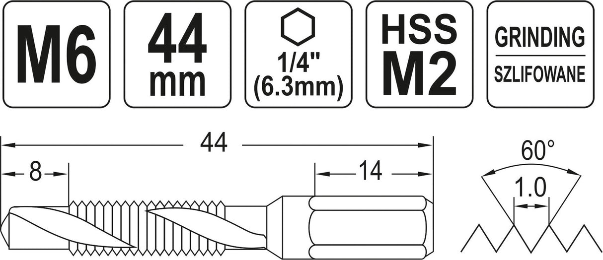 COMBINED DRILL TAP M6 HEX (YT-44843)