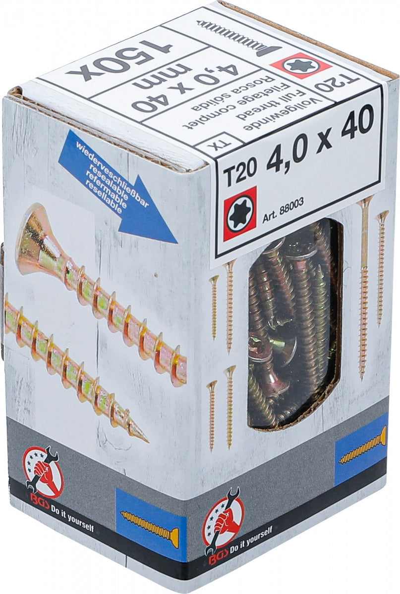 MULTI-PURPOSE SCREWS | T-STAR (FOR TORX) T20 | 4.0 X 40 MM | 150 PCS. (88003)