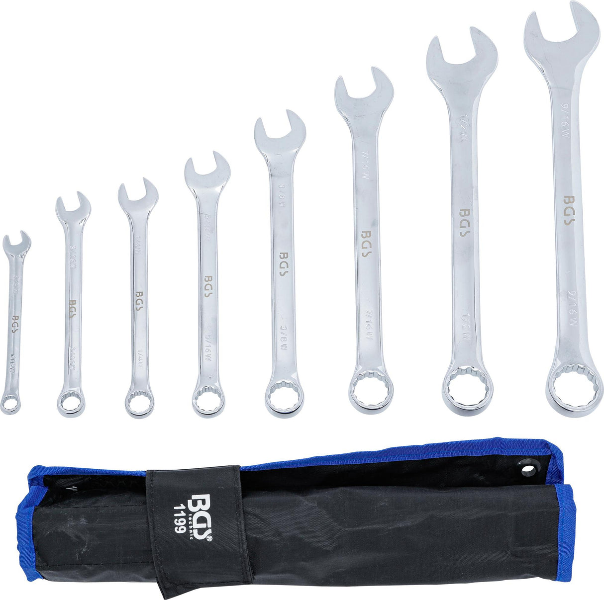 COMBINATION SPANNER SET | INCH SIZES | 1/8" - 9/16" WITHWORTH | 8 PCS. (1199)