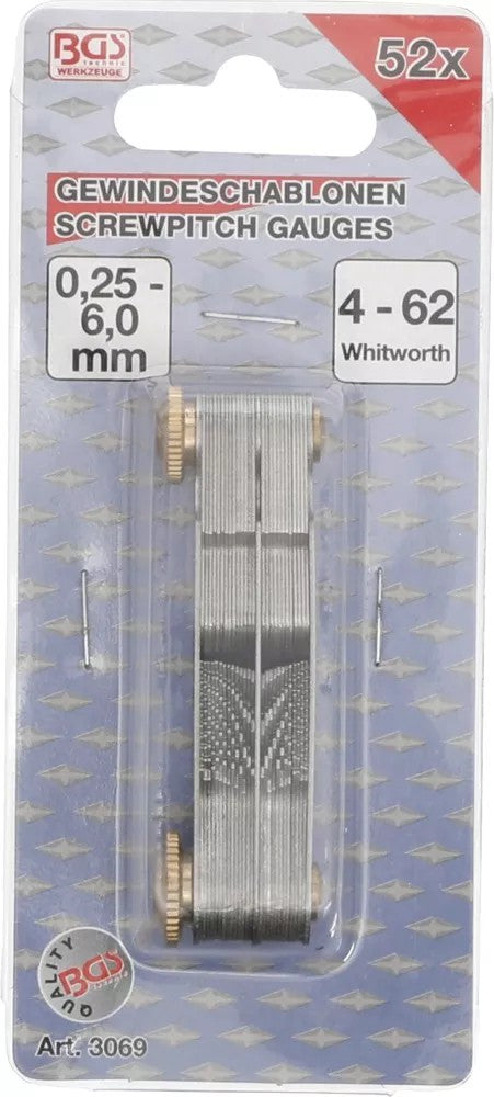 TWIN SCREWPITCH GAUGE, 52 BLADES | METRIC 0.25 - 6.0 MM, WHITWORTH 4G - 62G (3069)