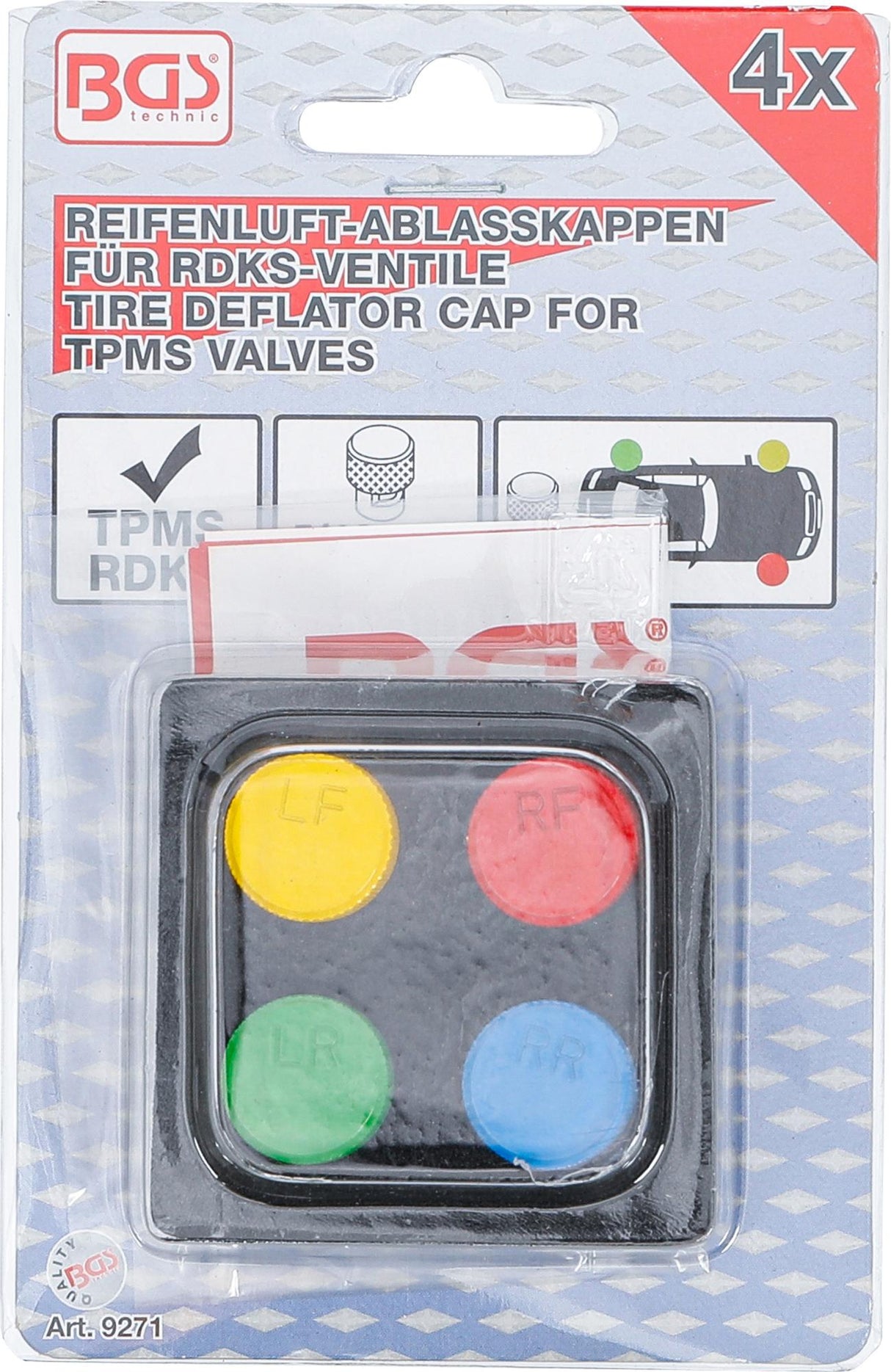 COLOUR CODED TIRE DEFLATING CAPS FOR TPMS VALVES | 4 PCS. (9271)