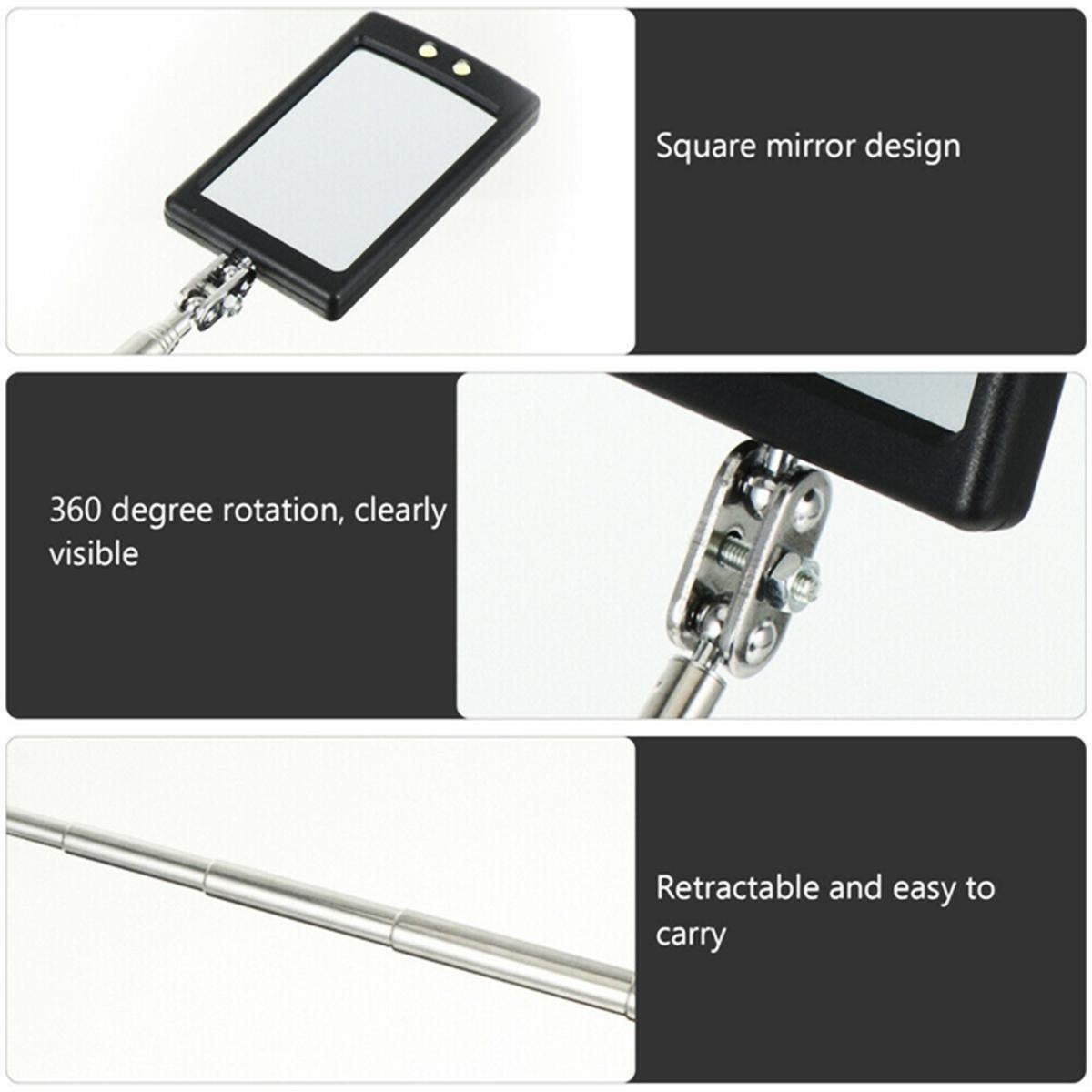 TELESCOPIC SQUARE MIRROR | 285 - 870 MM | WITH 2 LED (9302V)