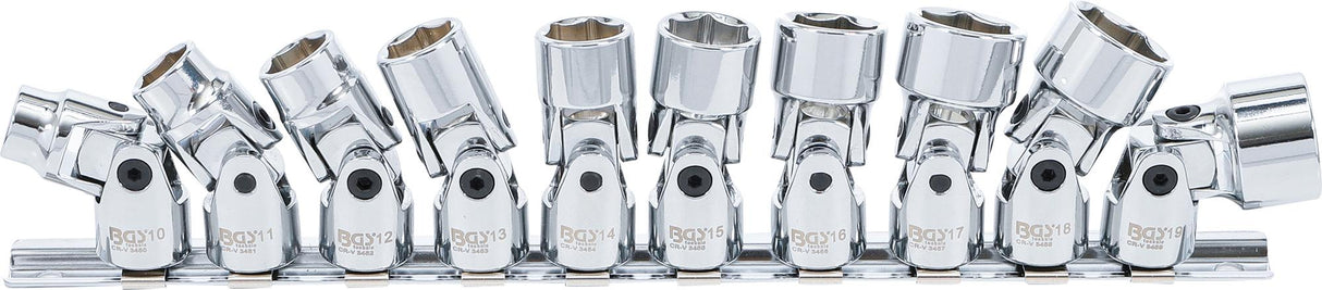 UNIVERSAL JOINT SOCKET SET, HEXAGON | 10 MM (3/8") DRIVE | 10 - 19 MM | 10 PCS. (205)