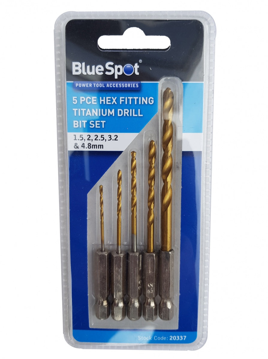DRILL BIT SET WITH HEX 6.3 MM (1/4") SHANK | TITANIUM NITRIDE | 1.5 - 4.8 MM | 5 PCS. (HD05)