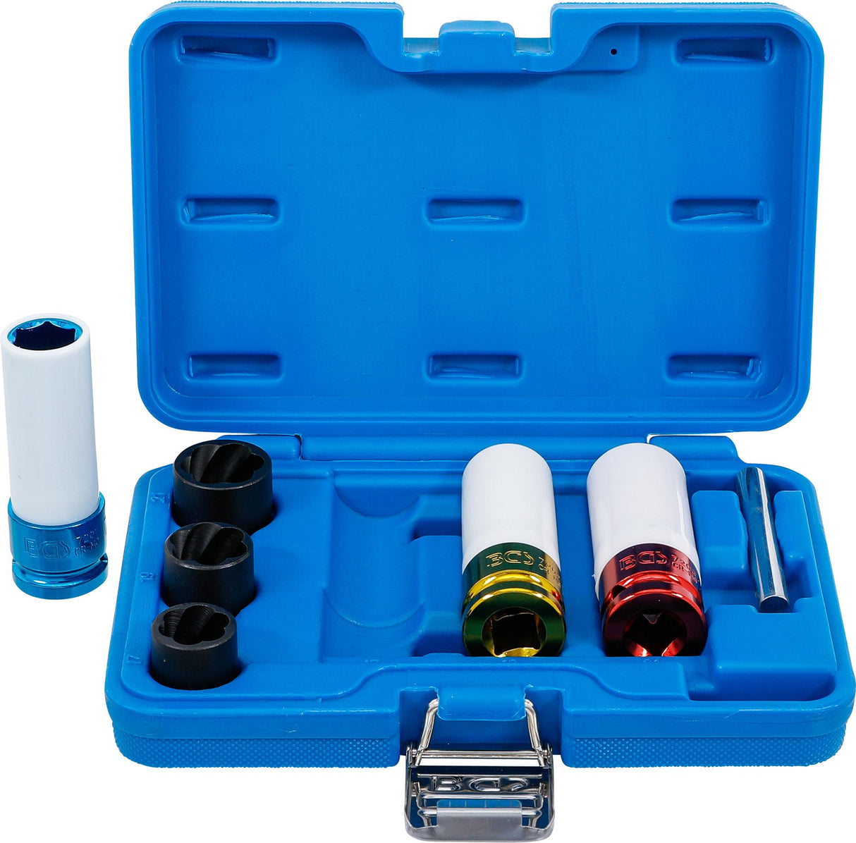 PROTECTIVE IMPACT SOCKET AND TWIST SOCKET SET (SPIRAL PROFILE) / SCREW EXTRACTOR | 12.5 MM (1/2") DRIVE | 17 - 21 MM | 7 PCS. (74297)