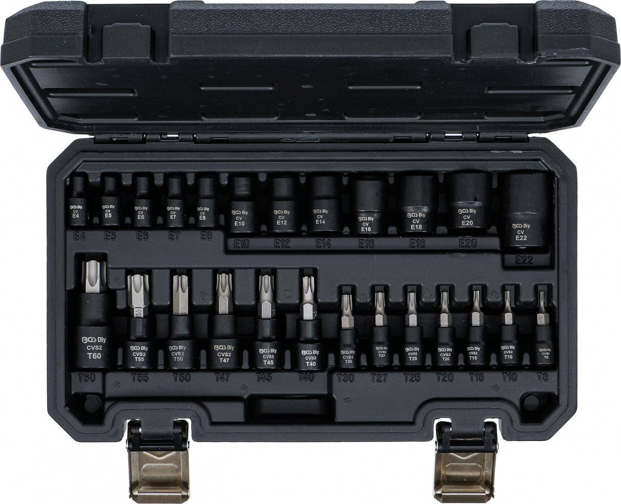SOCKET AND BIT SET | 6.3 MM (1/4"), 10 MM (3/8"), 12.5 MM (1/2") DRIVE | E-STAR / T-STAR (FOR TORX) | 25 PCS (20124)