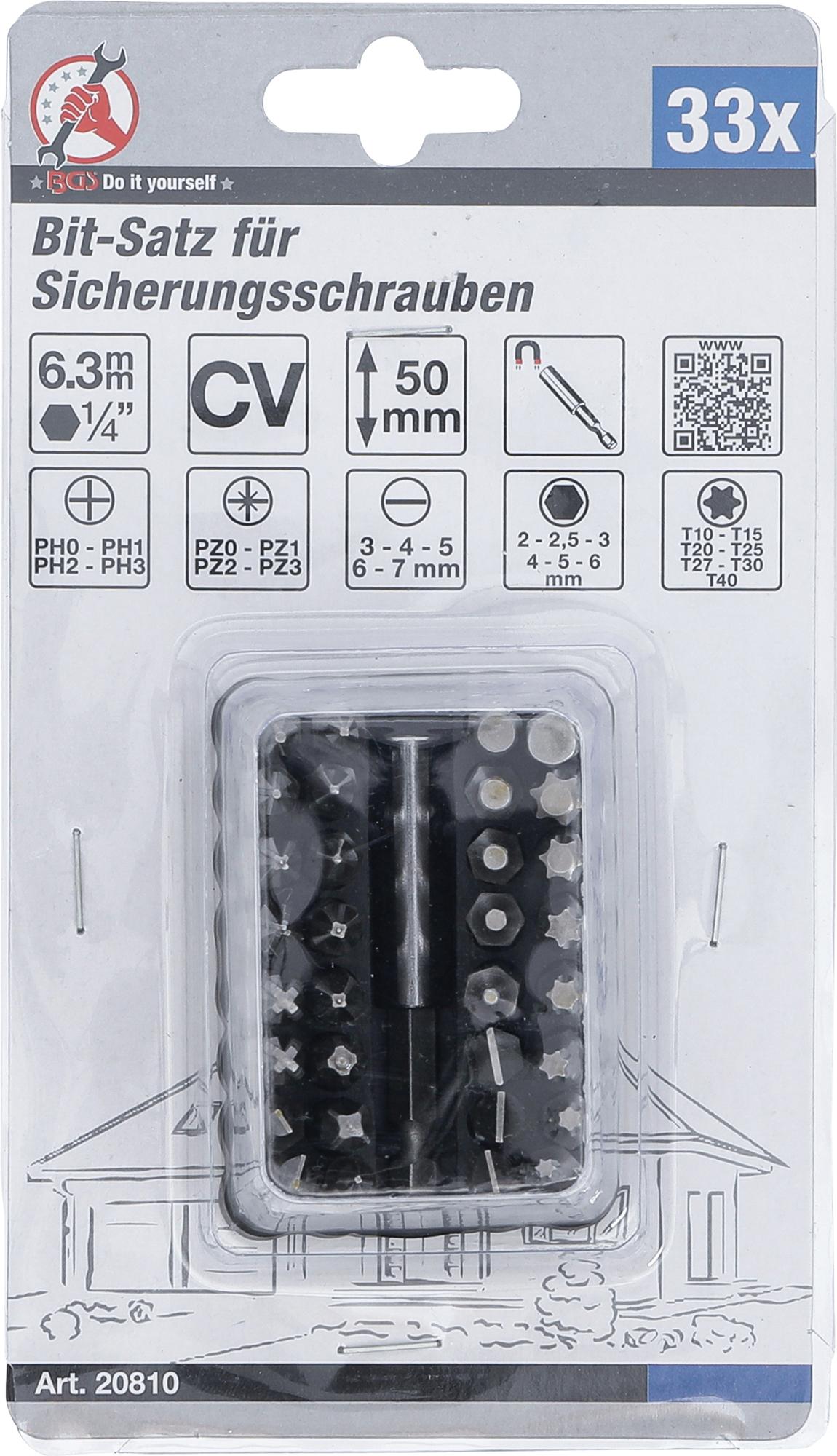 BIT SET FOR SECURITY SCREWS | 6.3 MM (1/4") DRIVE | 33 PCS. (20810)