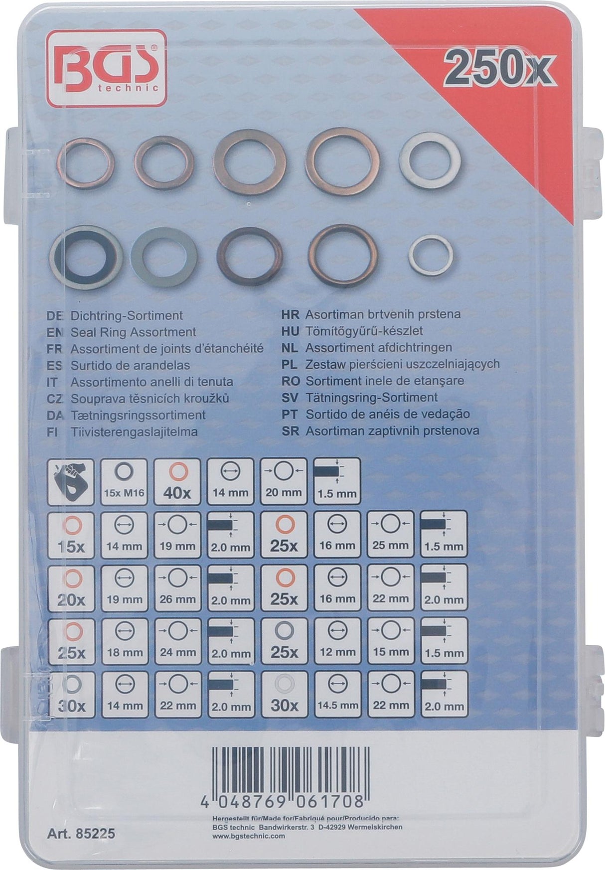 SEAL RING ASSORTMENT | COPPER, ALUMINUM, NYLON | 250 PCS. (85225)
