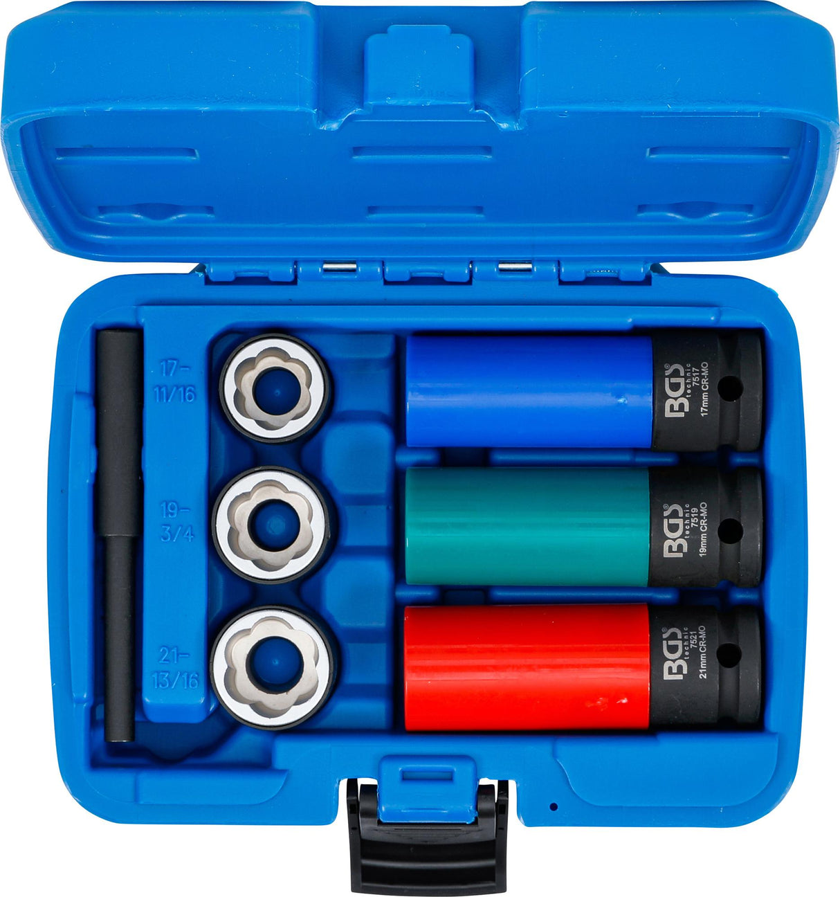 TWIST SOCKET SET (SPIRAL PROFILE) / SCREW EXTRACTOR & IMPACT SOCKET SET | 12.5 MM (1/2") DRIVE | 17 / 19 / 21 MM | 7 PCS. (7510)
