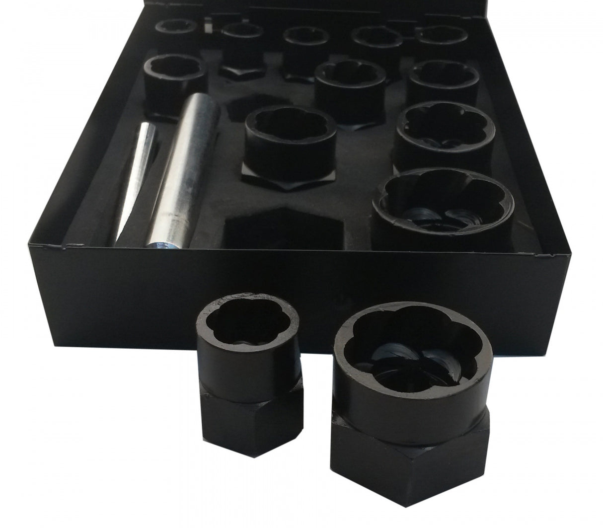 SOCKET SET FOR DAMAGED BOLTS METAL BOX 3/8"+1/2" | 15 PCS. (2408E)