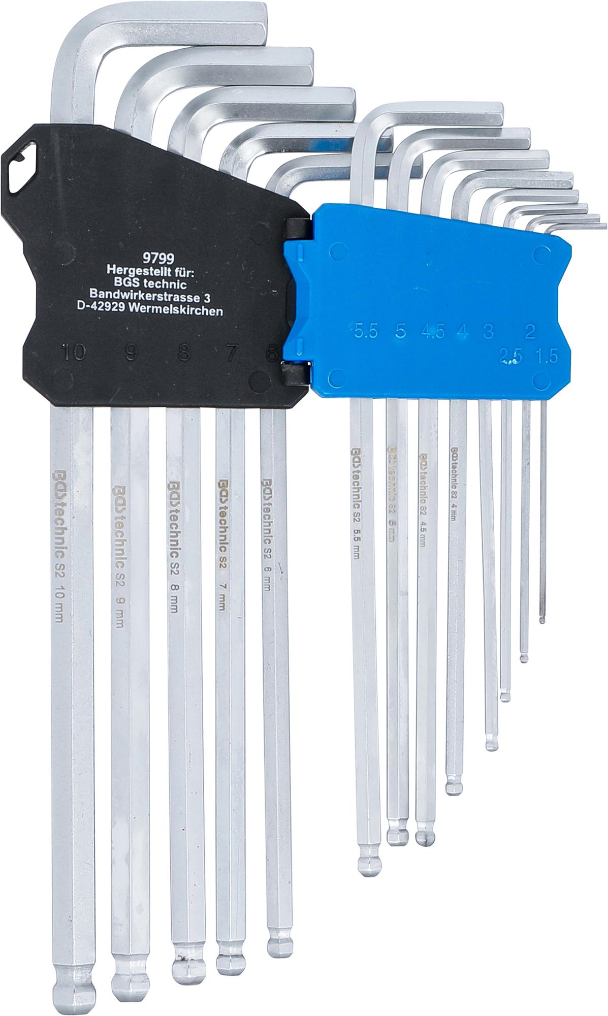 L-TYPE WRENCH SET | EXTRA LONG | INTERNAL HEXAGON / INTERNAL HEXAGON WITH BALL HEAD 1.5 - 10 MM | 13 PCS. (9799)