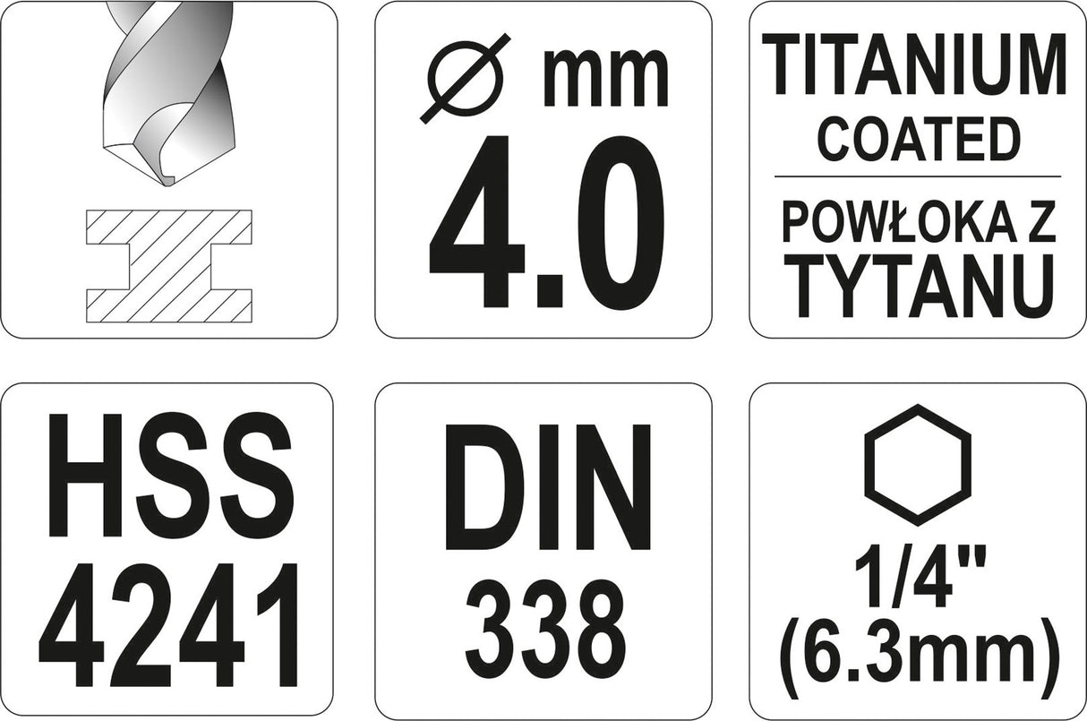 METAL DRILL WITH HEX SHANK 4,0MM TITAN (YT-44757)