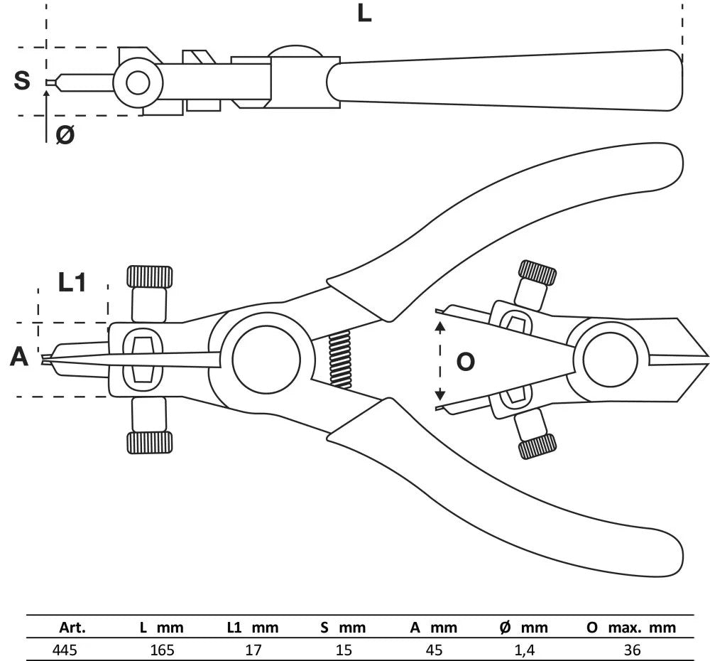 CIRCLIP PLIERS | FOR EXTERNAL CIRCLIPS | 165 MM (445)