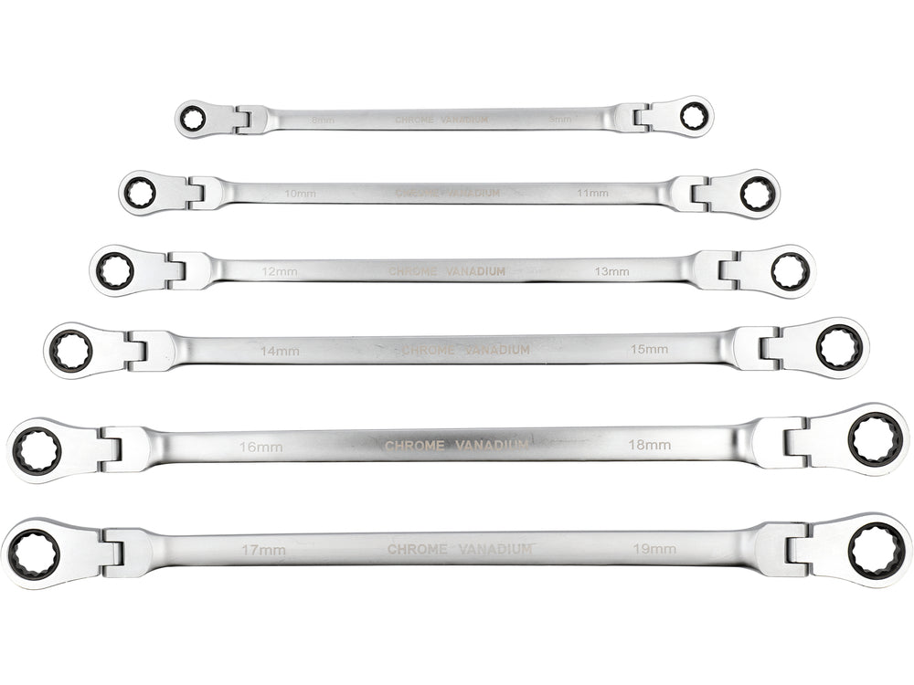 SET OF RATCHETING RING DOUBLE-ENDED LONG REVERSIBLE WRENCHES | WITH SWITCH | 8-19 MM | 6 PCS (YT-50390)