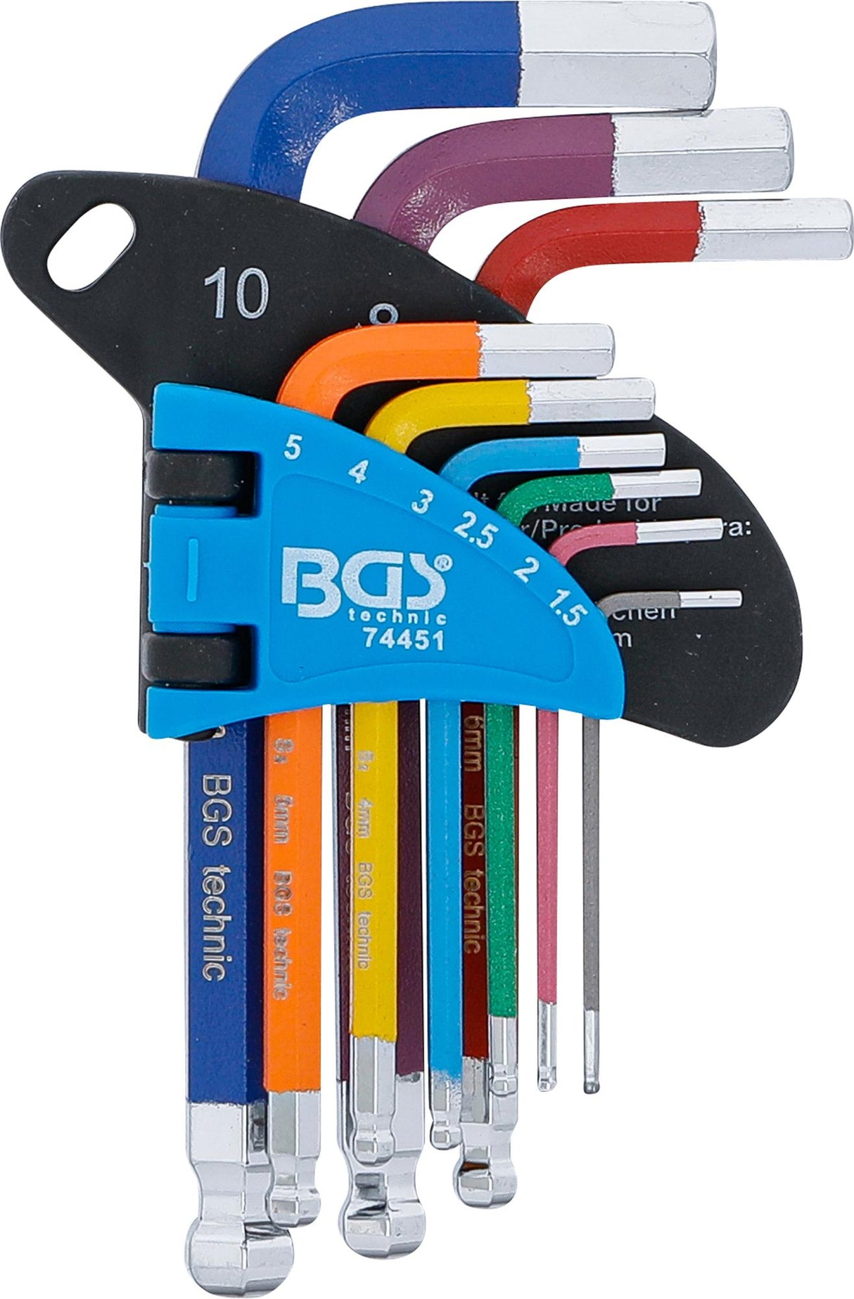 L-TYPE WRENCH SET | MULTICOLOUR | SHORT | INTERNAL HEXAGON, INTERNAL HEXAGON WITH BALL HEAD 1.5 - 10 MM | 9 PCS. (74451B)