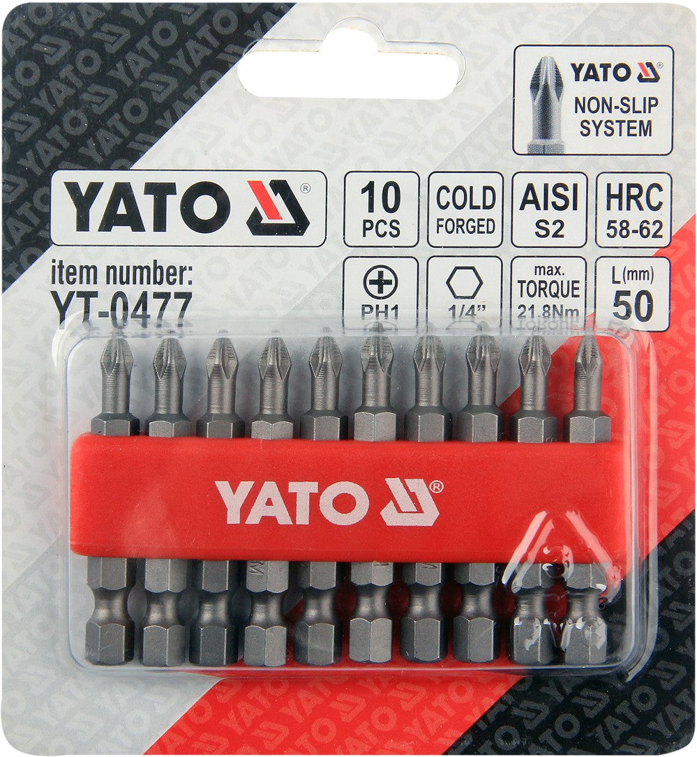 SCREWDRIVER BITS 10PCS PH1X50MM S2 (YT-0477)