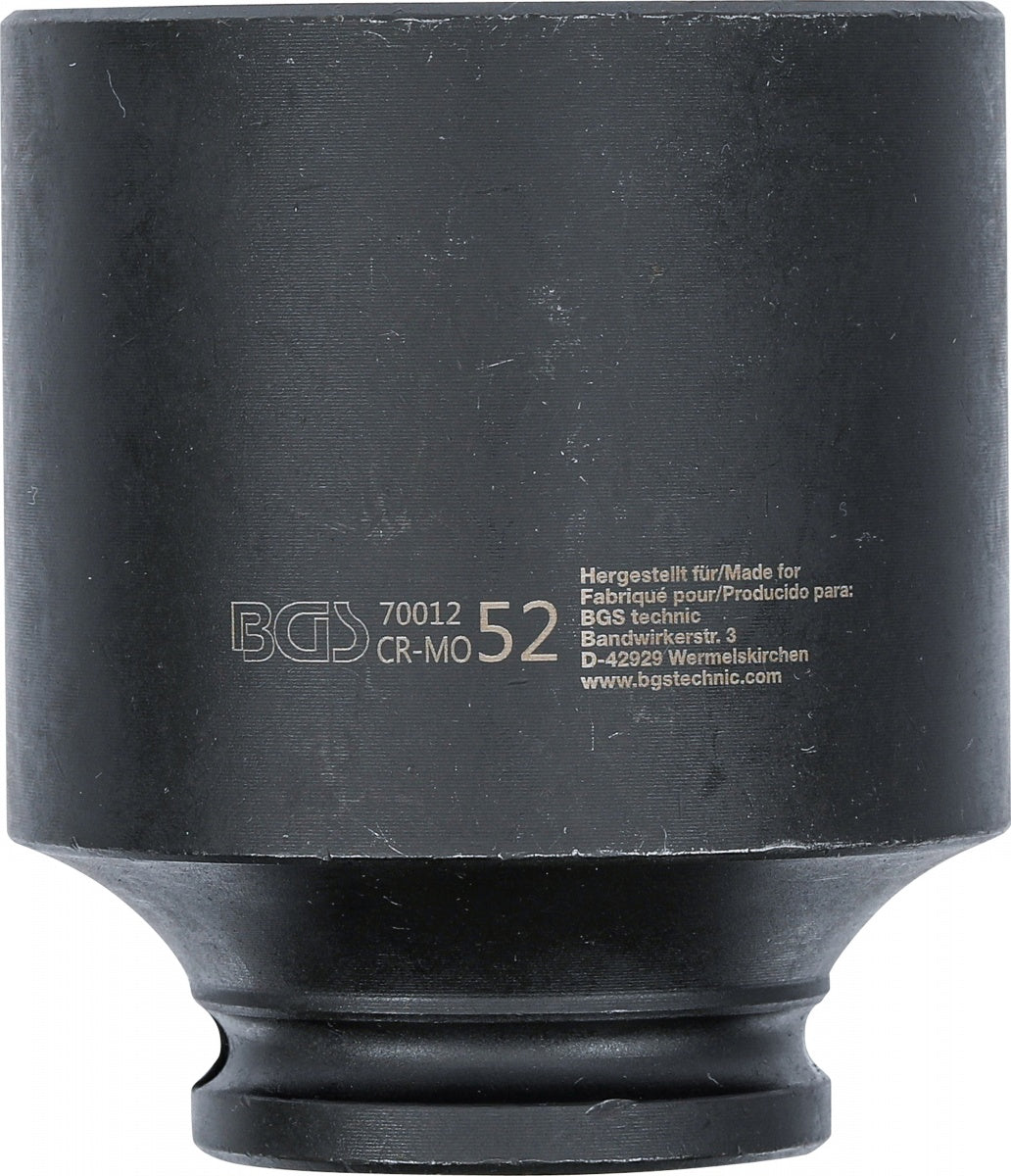 IMPACT SOCKET, HEXAGON | 12.5 MM (1/2") DRIVE | 52 MM (70012)