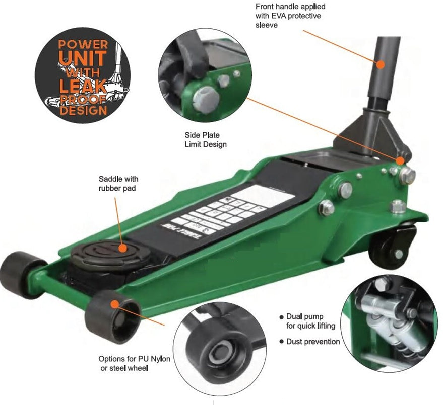 LOWERED JACK WITH WHEELS | DOUBLE PISTON | QUICK LIFTING | 70- 510 MM | 2.5 T (LFJ3B)