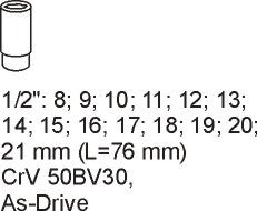 PVC TRAY WITH 14PCS DEEP SOCKETS 1/2 (YT-5539)