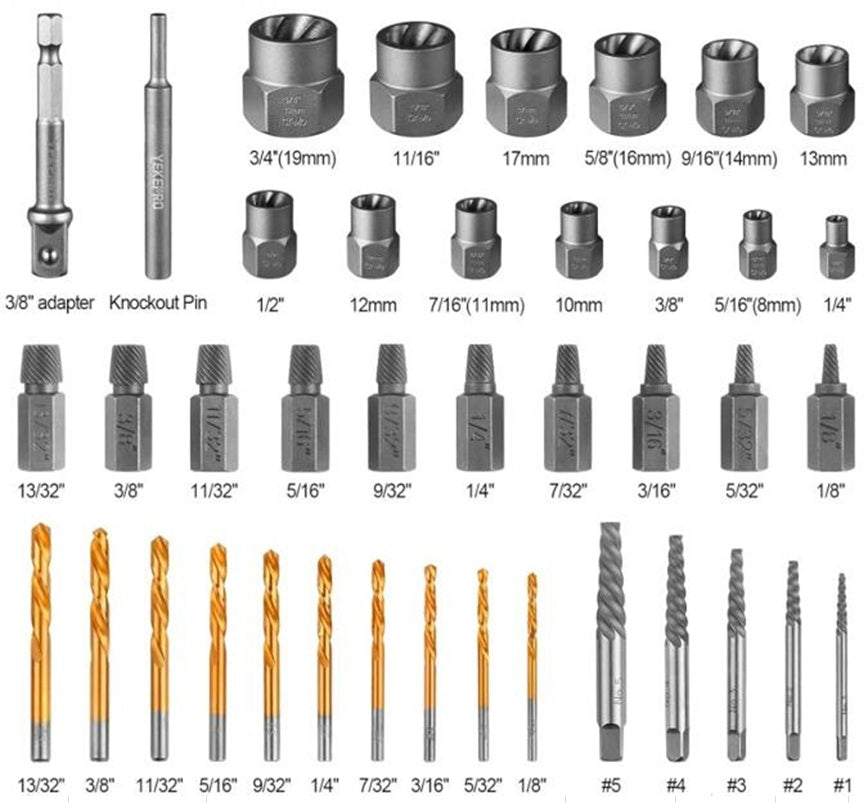 BOLT AND NUT EXTRACTOR SET WITH DRILL BIT SET | 40 PCS. (BSE40S)