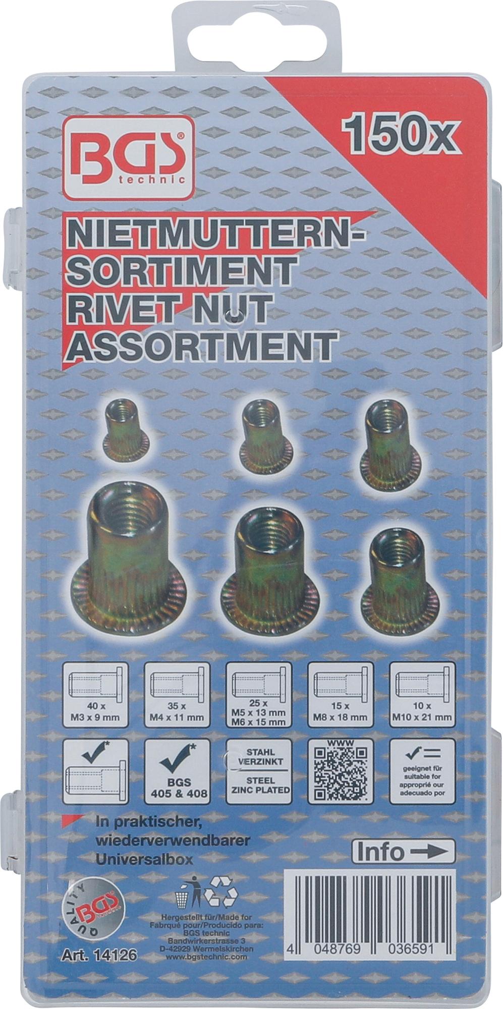 RIVET NUTS ASSORTMENT | GALVANIZED STEEL | 150 PCS. (14126)