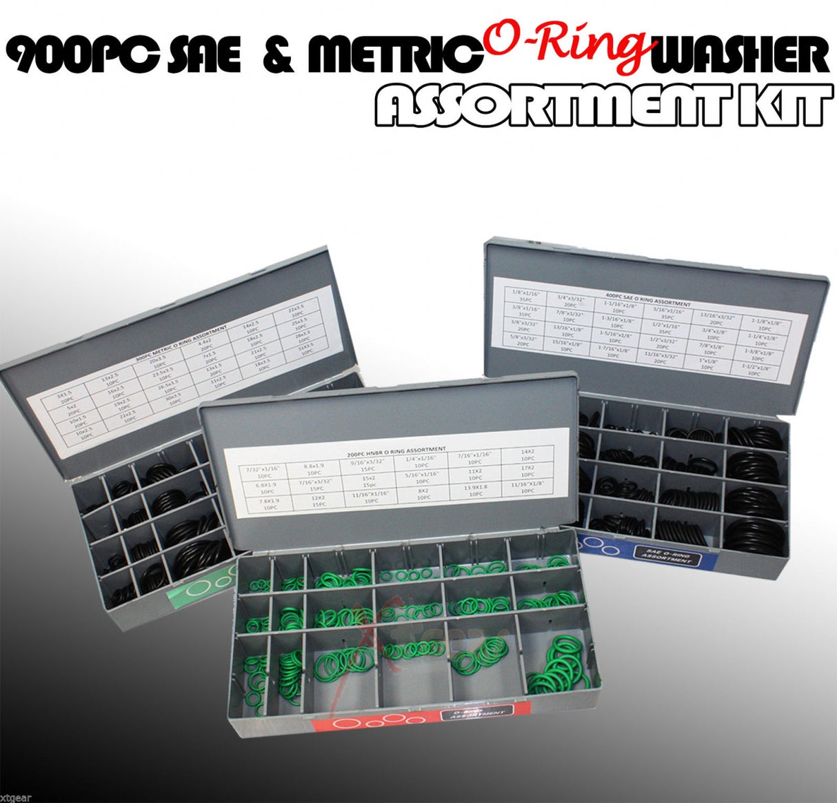 ASSORTED RUBBER GASKET-SEAL SET WITH STAND (METRIC, INCH, GREEN) | 900 PCS. (8045-900)