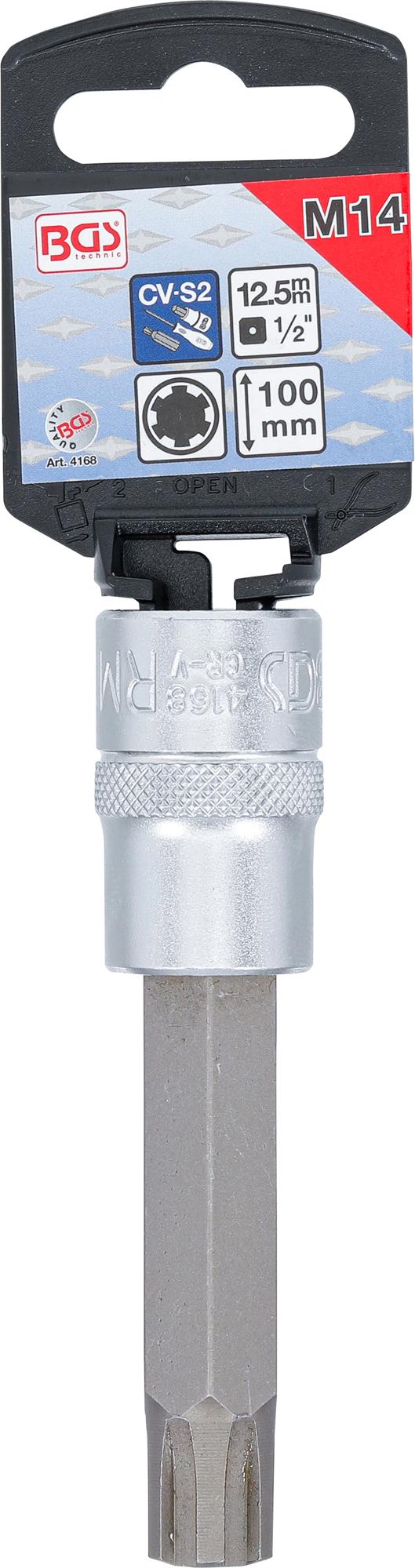 BIT SOCKET | LENGTH 100 MM | 12.5 MM (1/2") DRIVE | SPLINE (FOR RIBE) | M14 (4168)