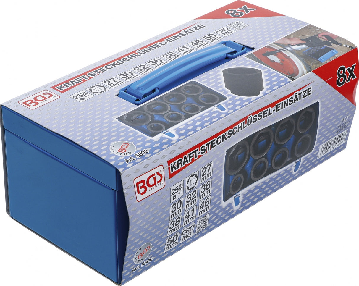 IMPACT SOCKET SET, HEXAGON, DEEP | 25 MM (1") DRIVE | 27 - 50 MM | 8 PCS. (5500)