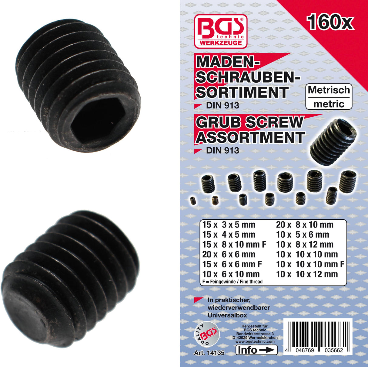 GRUB SCREW ASSORTMENT | 160 PCS. (14135)