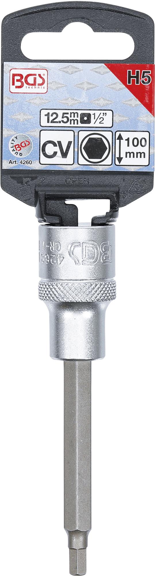 BIT SOCKET | LENGTH 100 MM | 12.5 MM (1/2") DRIVE | INTERNAL HEXAGON 5 MM (4260)