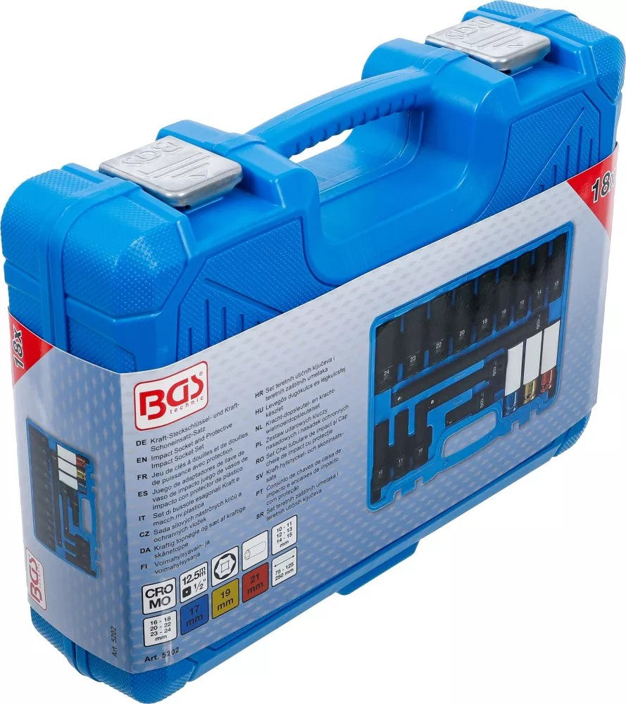 IMPACT SOCKET AND PROTECTIVE IMPACT SOCKET SET | HEXAGON | 12.5 MM (1/2") DRIVE | 10 - 24 MM | 18 PCS. (5202)