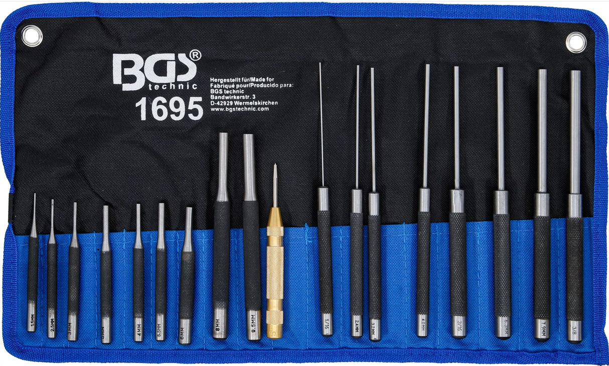 PARALLEL PIN PUNCH SET | 100-150-200 MM | 1.5 - 9.5 MM | INCL CENTRE PUNCHES | 18 PCS. (1695)