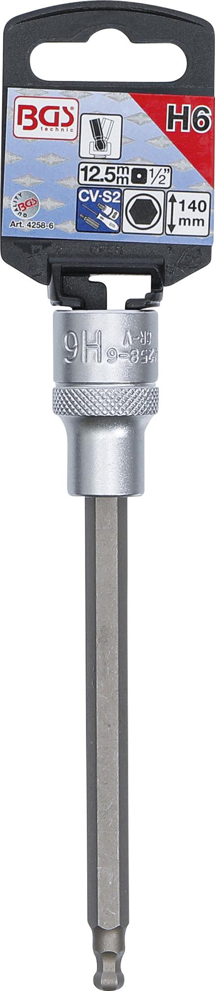 BIT SOCKET | LENGTH 140 MM | 12.5 MM (1/2") DRIVE | INTERNAL HEXAGON WITH BALL HEAD 6 MM (4258-6)