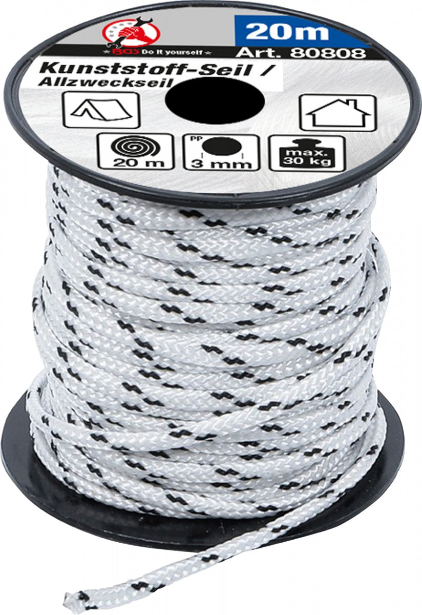 PLASTIC ROPE / ALL-PURPOSE ROPE | 3 MM X 20 M | BLACK / WHITE (80808)