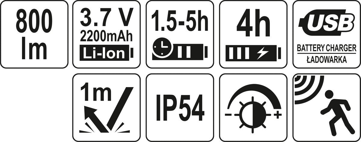 HEADLAMP 800LM RECHARG.,MOTION DETECTOR (YT-08594)