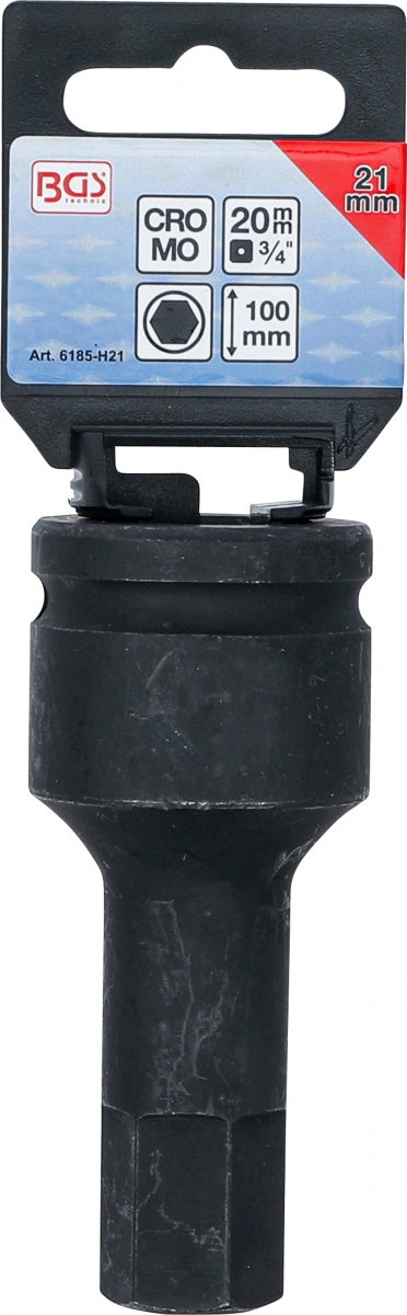 IMPACT BIT SOCKET | LENGTH 100 MM | 20 MM (3/4") DRIVE | INTERNAL HEXAGON 21 MM (6185-H21)