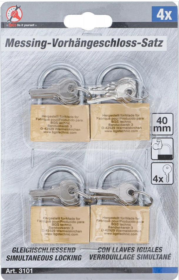 BRASS PADLOCK SET | SIMULTANEOUS LOCKING | 40 MM | 4 PCS. (3101)