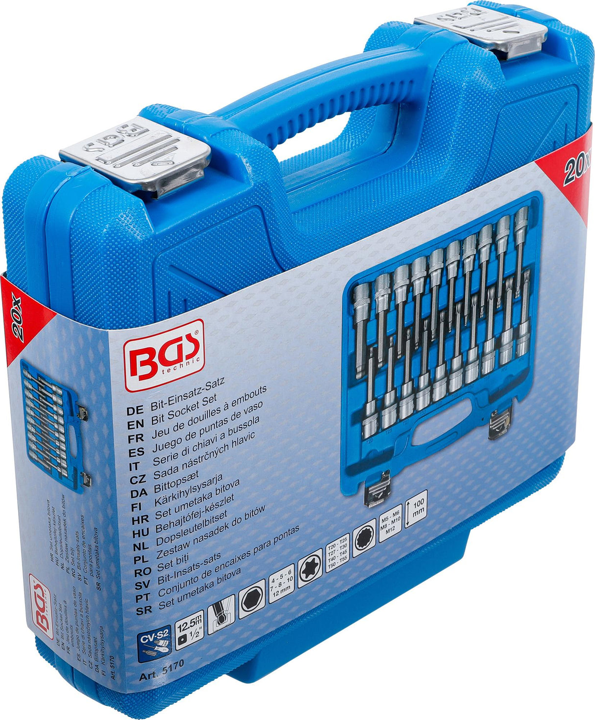 BIT SOCKET SET | 12.5 MM (1/2") DRIVE | INTERNAL HEXAGON, T-STAR (FOR TORX), SPLINE (FOR XZN) WITH BALL HEAD | 20 PCS. (5170)