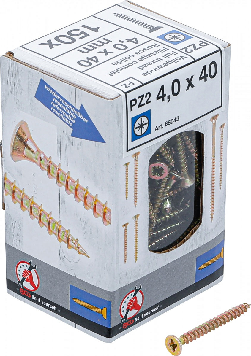 MULTI-PURPOSE SCREWS | CROSS SLOT PZ2 | 4.0 X 40 MM | 150 PCS. (88043)
