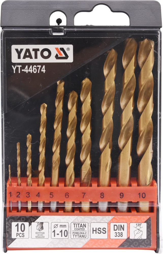 TWIST DRILL BIT SET HSS-TIN 10PCS 1-10MM (YT-44674)