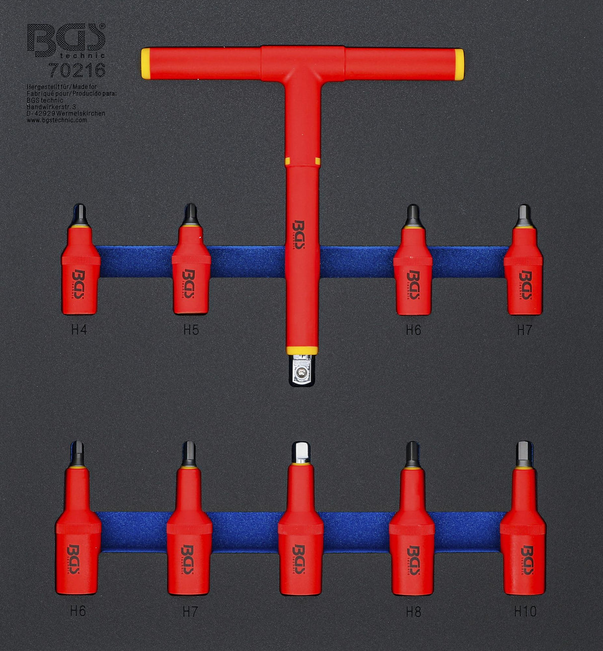 TOOL TRAY 2/3: VDE BIT SOCKET SET | 10 MM (3/8") / 12.5 MM (1/2") DRIVE | INTERNAL HEXAGON 4 - 10 MM | 10 PCS. (70216)