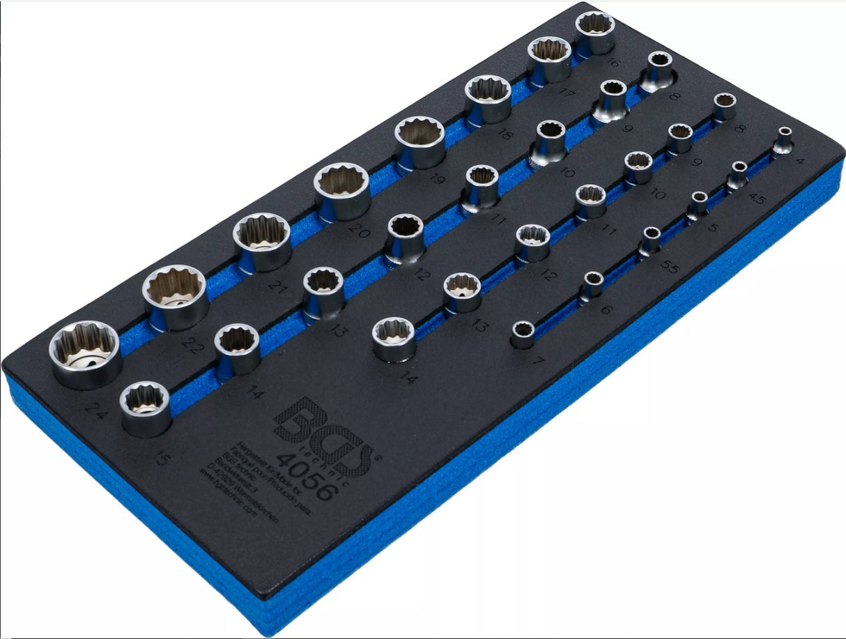 TOOL TRAY 1/3: SOCKETS 12-POINT | 6.3 MM (1/4") / 12.5 MM (1/2") | 29 PCS. (4056)