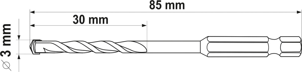 UNIVERSAL DRILL WITH HEX SHANK 3,0MM (YT-44780)
