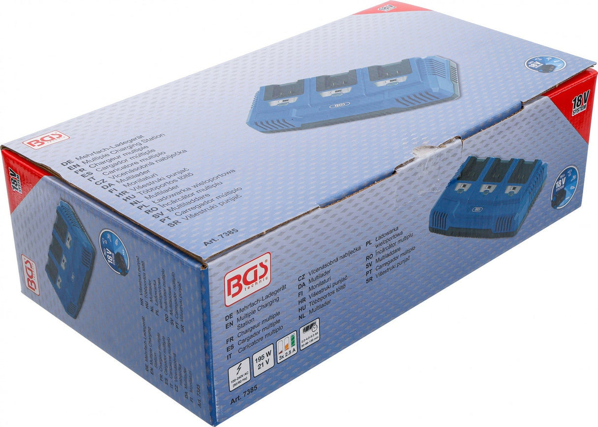TRIPLE 18V BATTERY CHARGING STATION | 3 × 2.5 A | 21V (7385)