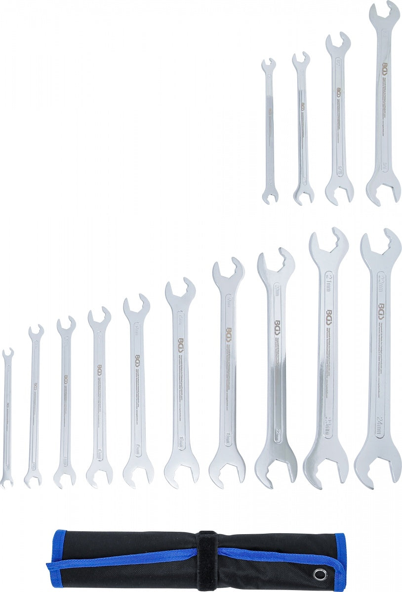 ULTRA-THIN OPEN-ENDED DOUBLE-SIDED RATCHET SPANNER SET | 6–22 MM | 1/4"-3/4" | 14 PCS. (74584)