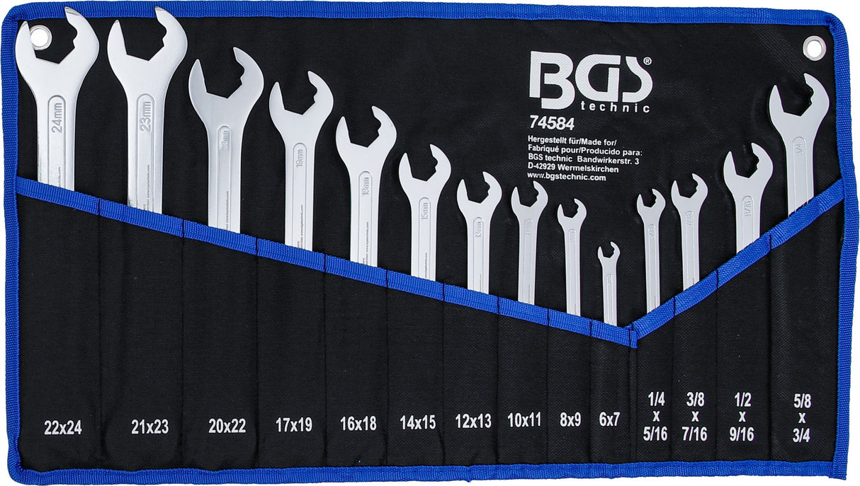 ULTRA-THIN OPEN-ENDED DOUBLE-SIDED RATCHET SPANNER SET | 6–22 MM | 1/4"-3/4" | 14 PCS. (74584)